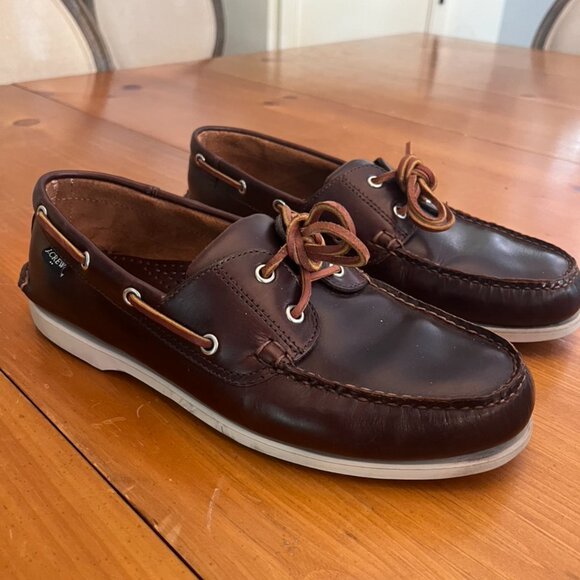 Men's J Crew Leather Boat Shoes Brown Size 10 NWOT - Picture 4 of 10